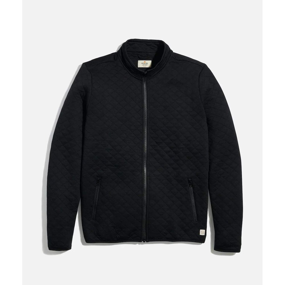 Marine Layer Mens Corbet Quilted Jacket sz L Black Full Zip Pockets Sustainable